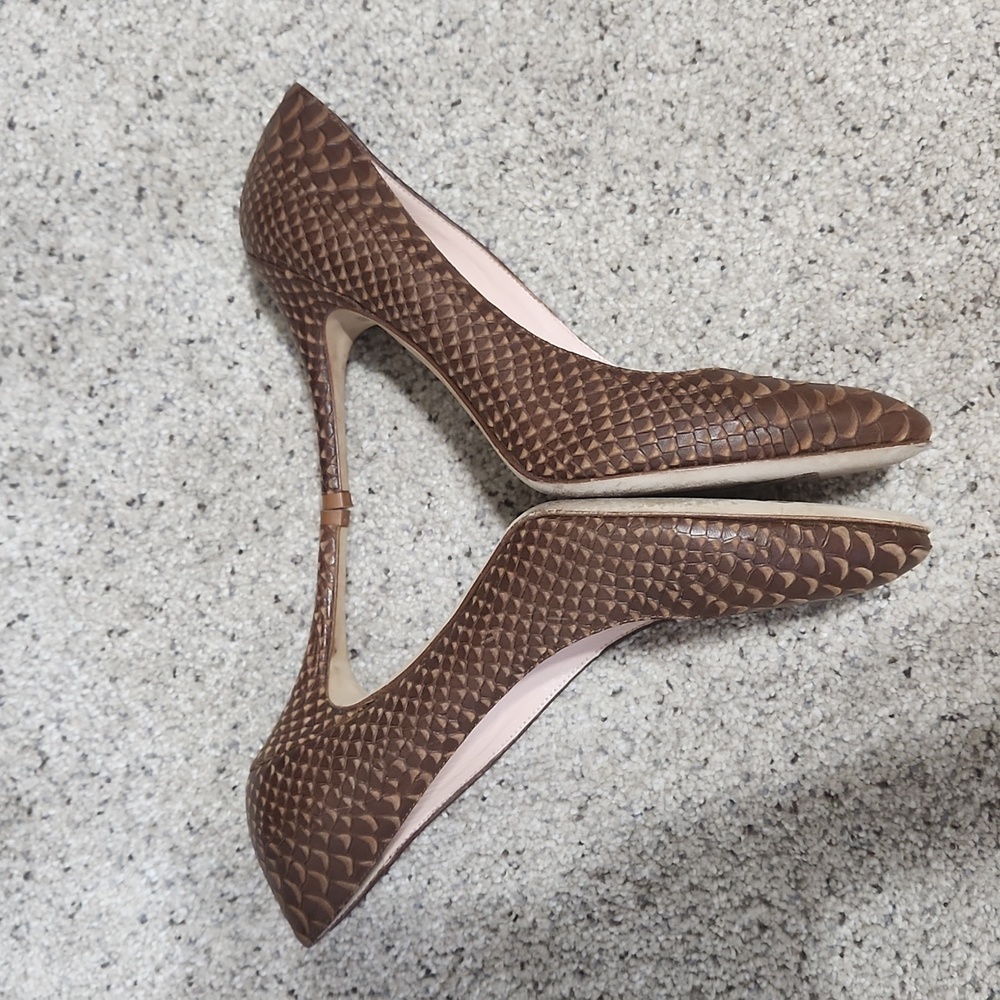 kate spade Brown Textured Snake-Embossed Leather Pumps - Picture 7 of 11